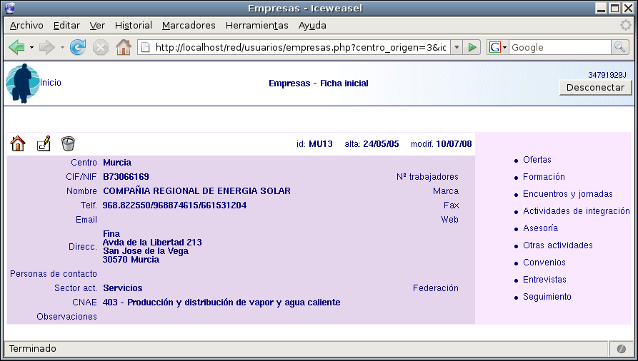 Ficha inicial de empresas